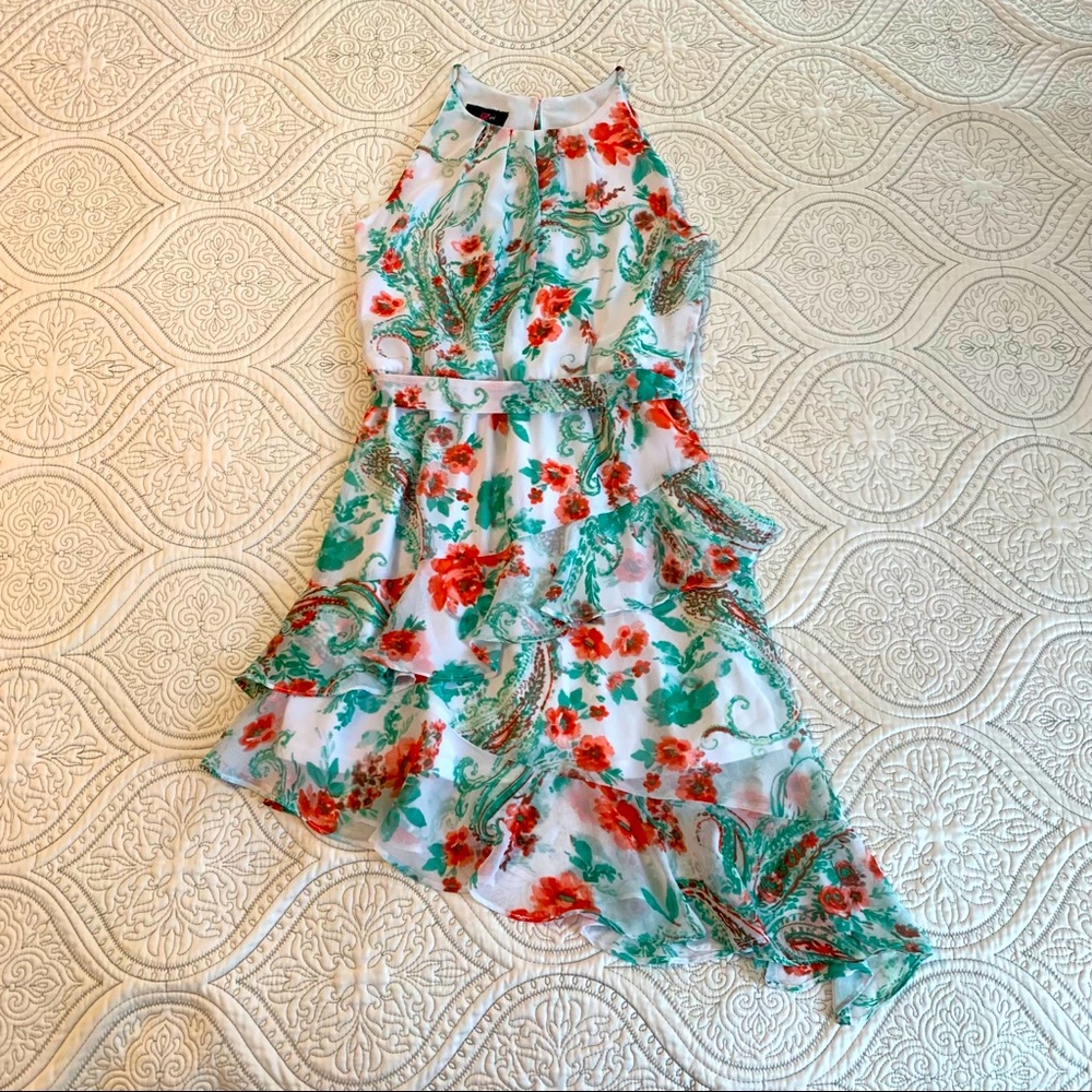 Girls flowered asymmetrical dress